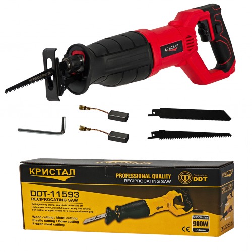 Fierastrau pendular tip sabie DDT CRISTAL, Adancime de Taiere 200 mm Lemn, 8mm Otel, 12mm Aluminiu, 900 W, Viteza Variabila 3000 rpm, ROSU