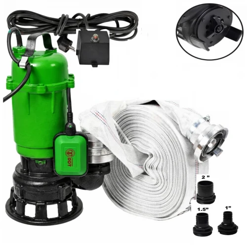 Pachet Pompă Submersibilă Apă Murdară DDT Professional WQCD10-10-0.95F, 3100W, 25.000 L/h, Cuțit Tocător, Plutitor + Furtun Pompier 20m, 2”