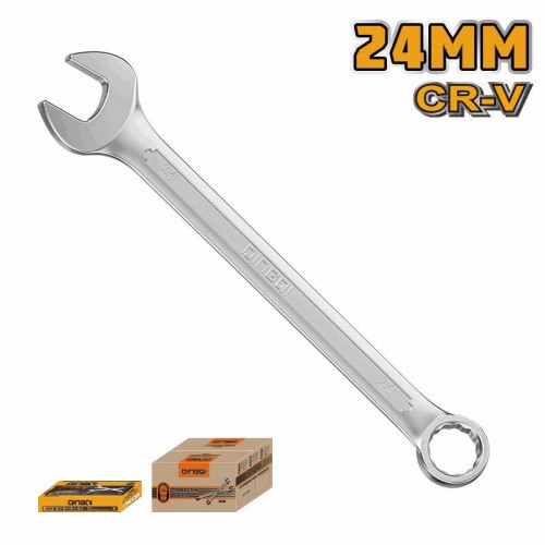 Cheie combinată DINGQI 24 mm, oțel Cr-V – cheie fixă și inelară, finisaj crom satinat, profesională Cheie combinată DINGQI 24 mm, oțel Cr-V – cheie fixă și inelară, finisaj crom satinat, profesională