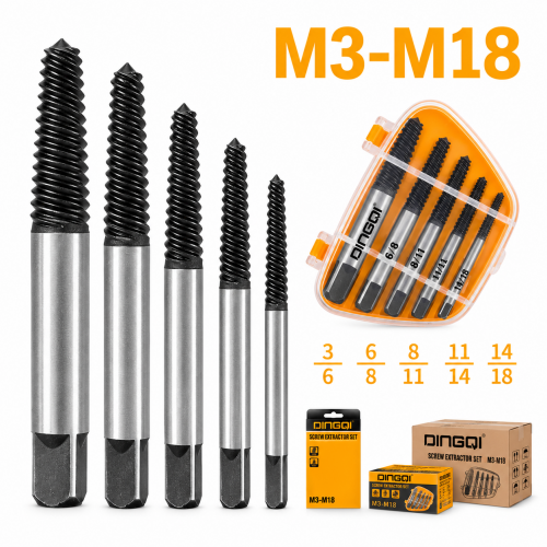 Set Extractoare pentru Șuruburi Rupte DINGQI 5 Piese M3–M18 – Demontare Șuruburi și Prezoane Blocate Set Extractoare pentru Șuruburi Rupte DINGQI 5 Piese M3–M18 – Demontare Șuruburi și Prezoane Blocate