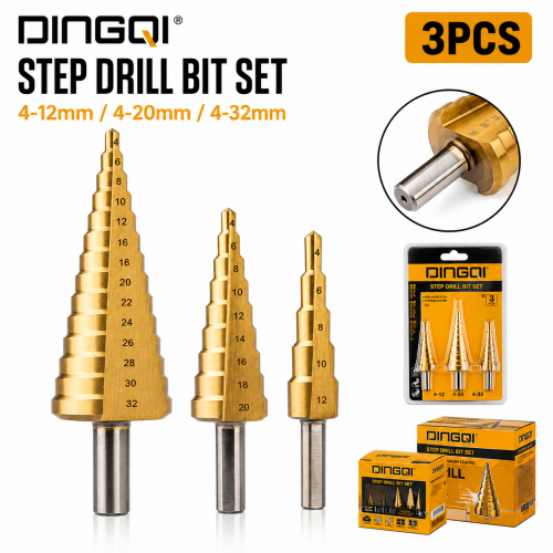 Set 3 Freze în Trepte pentru Metal DINGQI 4–12 mm / 4–20 mm / 4–32 mm HSS – Burghie Conice Profesionale Set 3 Freze în Trepte pentru Metal DINGQI 4–12 mm / 4–20 mm / 4–32 mm HSS – Burghie Conice Profesionale