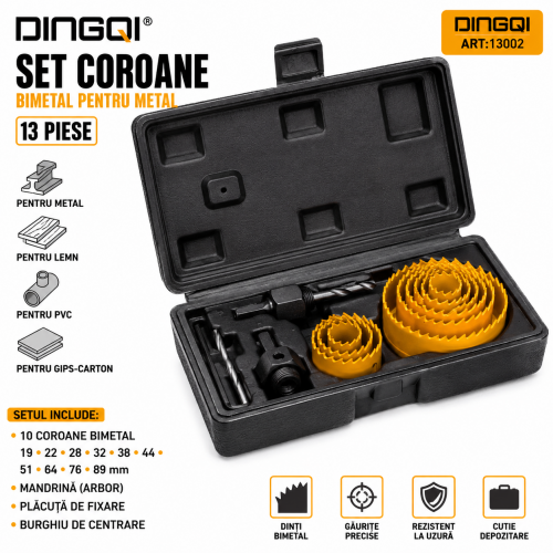Set Freze pentru Scos Cepuri de Lemn DINGQI 11 Piese 19–64 mm – Carote pentru Lemn, PAL și Gips-Carton Set Freze pentru Scos Cepuri de Lemn DINGQI 11 Piese 19–64 mm – Carote pentru Lemn, PAL și Gips-Carton