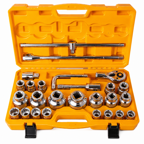 Set Chei Tubulare de Impact Hexagonale DINGQI 26 Piese, 21–65 mm, CR-MO, Antrenare 3/4" și 1"