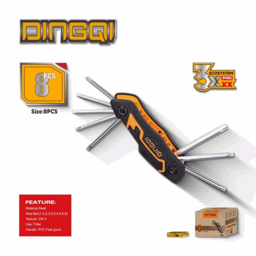 Set chei hexagonale (Imbus) DINGQI 8 piese 1.5–8 mm Cr-V – Oțel Crom Vanadiu, suport inclus Set chei hexagonale (Imbus) DINGQI 8 piese 1.5–8 mm Cr-V – Oțel Crom Vanadiu, suport inclus