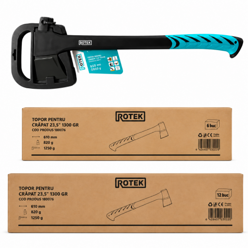 Topor pentru Despicat ROTEK 23.5", 1250 g, Coadă din Fibră de Sticlă, Lungime 610 mm, Protecție Lamă Topor pentru Despicat ROTEK 23.5", 1250 g, Coadă din Fibră de Sticlă, Lungime 610 mm, Protecție Lamă