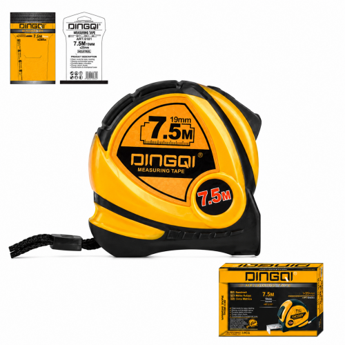 Ruletă DINGQI 7,5 m x 19 mm – Carcasă ABS cauciucată, blocare bandă, clips de curea Ruletă DINGQI 7,5 m x 19 mm – Carcasă ABS cauciucată, blocare bandă, clips de curea