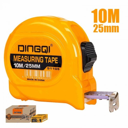Ruletă DINGQI 10 m x 19 mm – Carcasă ABS cauciucată, blocare bandă, clips de curea Ruletă DINGQI 10 m x 19 mm – Carcasă ABS cauciucată, blocare bandă, clips de curea