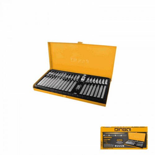 Trusă Biți DINGQI 40 Piese HEX, SPLINE și TORX, CR-V – Adaptoare 1/2" și 3/8", Biți 30 și 75 mm