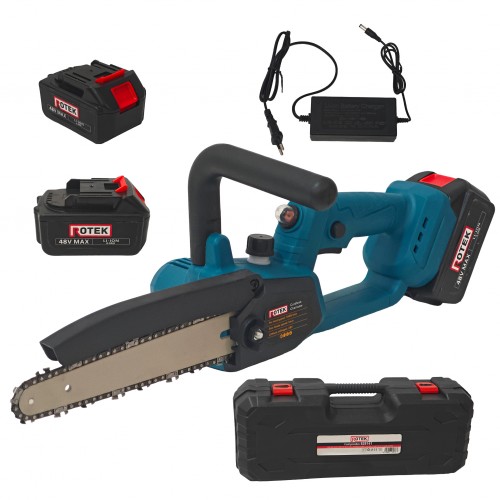 Drujbă Electrică ROTEK 8 Inch cu 2 Acumulatori Li-Ion 48V, Lamă 8", Lanț și Încărcător – Mini Fierăstrău Electric pentru Grădină