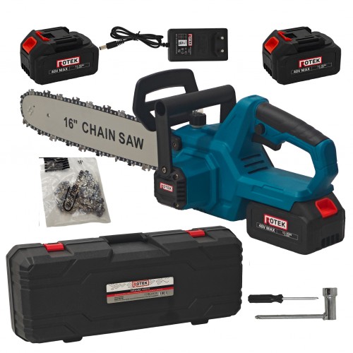 Drujbă Electrică ROTEK 16 Inch cu 2 Acumulatori Li-Ion 48V, 2 Lanțuri, 1 Lamă și Încărcător – Fierăstrău Electric cu Acumulator pentru Lemn Drujbă Electrică ROTEK 16 Inch cu 2 Acumulatori Li-Ion 48V, 2 Lanțuri, 1 Lamă și Încărcător – Fierăstrău Electric cu Acumulator pentru Lemn