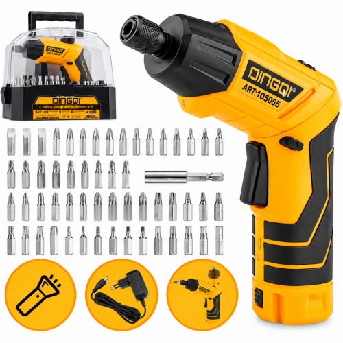 Șurubelniță Electrică cu Acumulator DINGQI JE01850, 3.6V, 4 Nm, 180 rpm, Set 50 Biți, Mâner Rotativ Șurubelniță Electrică cu Acumulator DINGQI JE01850, 3.6V, 4 Nm, 180 rpm, Set 50 Biți, Mâner Rotativ