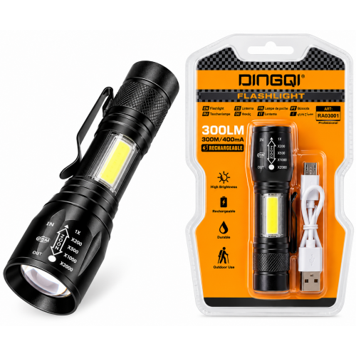 Lanternă de Mână Reîncărcabilă DINGQI RA03001, 5W, 3000 Lumeni, 2 LED-uri, Rază 300 m, Încărcare USB Lanternă de Mână Reîncărcabilă DINGQI RA03001, 5W, 3000 Lumeni, 2 LED-uri, Rază 300 m, Încărcare USB