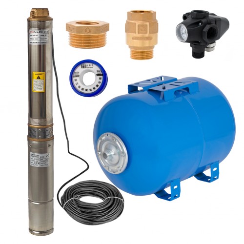 Kit complet hidrofor, Pompa submersibila DRK, Model 4STM4-8, putere 1.1 kW, 8 turbine + Bazin 50L+accesorii