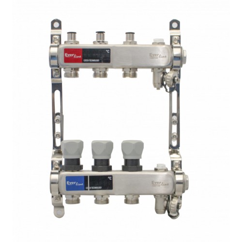 Set distribuitor INOX cu aerisitor manual si robinet de golire 1" - 3 cai