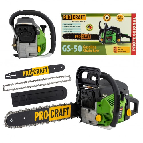Motofierastrau (drujba) pe benzina PROCRAFT GS-50, Lama 40cm, 52CC, 8000 RPM Motofierastrau (drujba) pe benzina PROCRAFT GS-50, Lama 40cm, 52CC, 8000 RPM