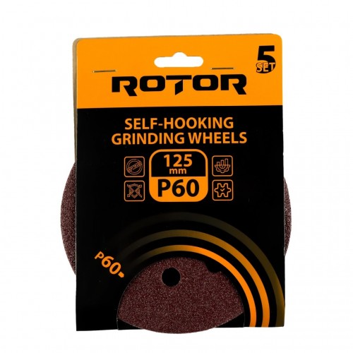 Disc abraziv pentru slefuitor cu excentric ROTOR 125 P60 set 5 buc Disc abraziv pentru slefuitor cu excentric ROTOR 125 P60 set 5 buc