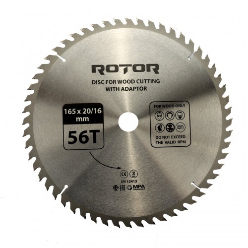 Disc taiat lemn ROTOR 165*20/16 cu adaptor 56T Disc taiat lemn ROTOR 165*20/16 cu adaptor 56T