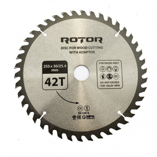 Disc taiat lemn ROTOR 255*30/25,4 cu adaptor 42T Disc taiat lemn ROTOR 255*30/25,4 cu adaptor 42T
