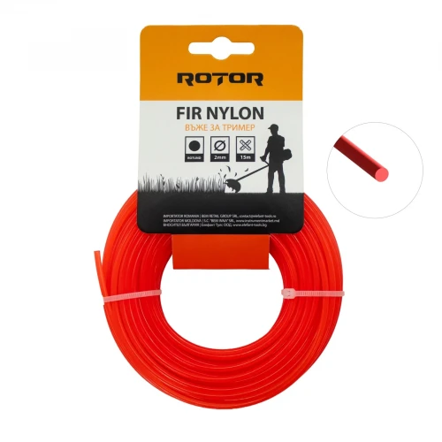 Fir nylon profil rotund 2 mm x 15 m pentru motocoasă ROTOR