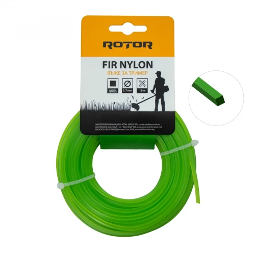 Fir nylon profil pătrat 2,7 mm x 15 m pentru motocoasă ROTOR