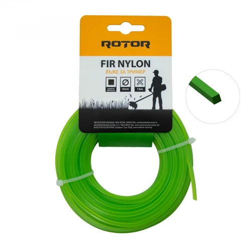 Fir nylon profil pătrat 4 mm x 15 m pentru motocoasă ROTOR