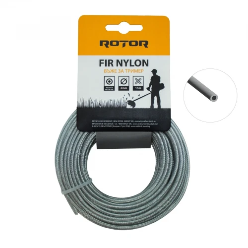 Fir nylon cu inserție oțel, profil rotund 2 mm x 15 m pentru motocoasă ROTOR