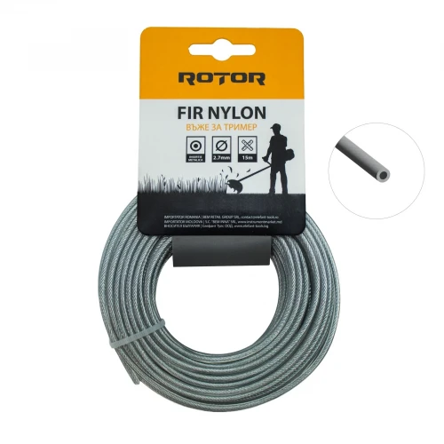 Fir nylon cu inserție oțel, profil rotund 2,7 mm x 15 m pentru motocoasă ROTOR