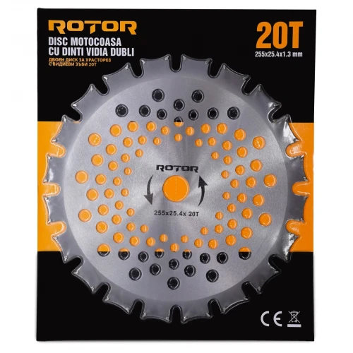Disc motocoasă 20T cu Vidia dublu 255x25,4x1,3 mm ROTOR