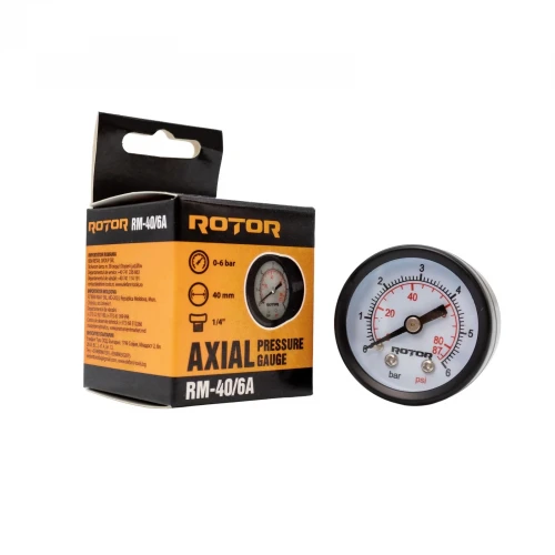 Manometru axial apa 0-6 bar, 40 mm, conexiune 1/4", ROTOR, RM-40/6A Manometru axial apa 0-6 bar, 40 mm, conexiune 1/4", ROTOR, RM-40/6A