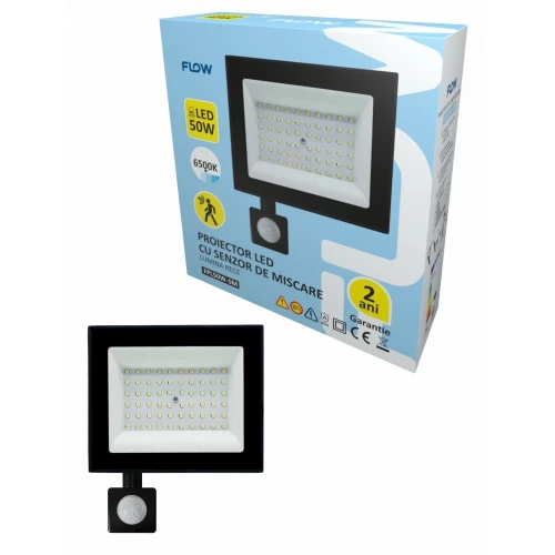 Proiector LED cu senzor de miscare 50W 6500K lumina rece FLOW FPL50W-SM